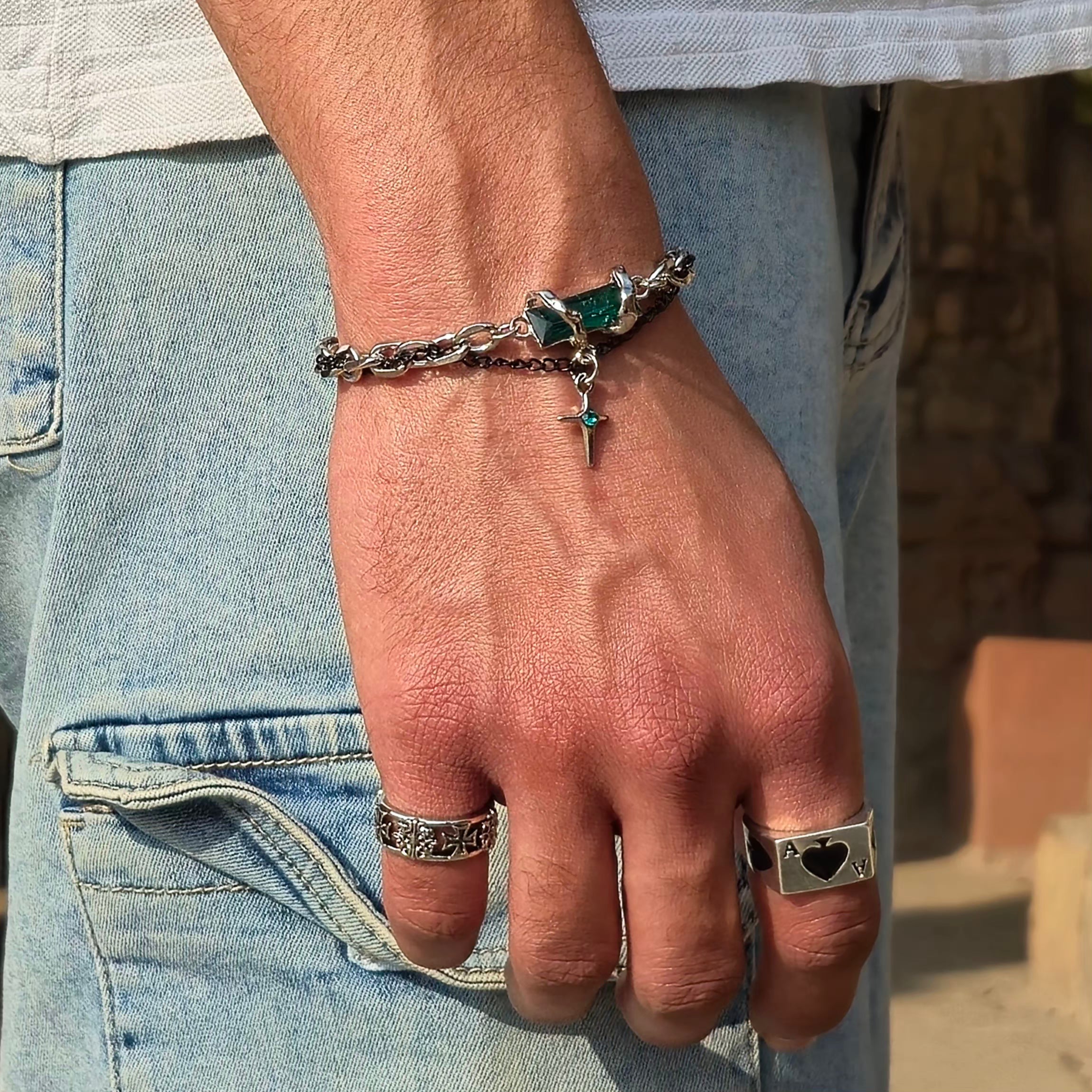 OBSIDIAN Green Dual Chain Bracelet