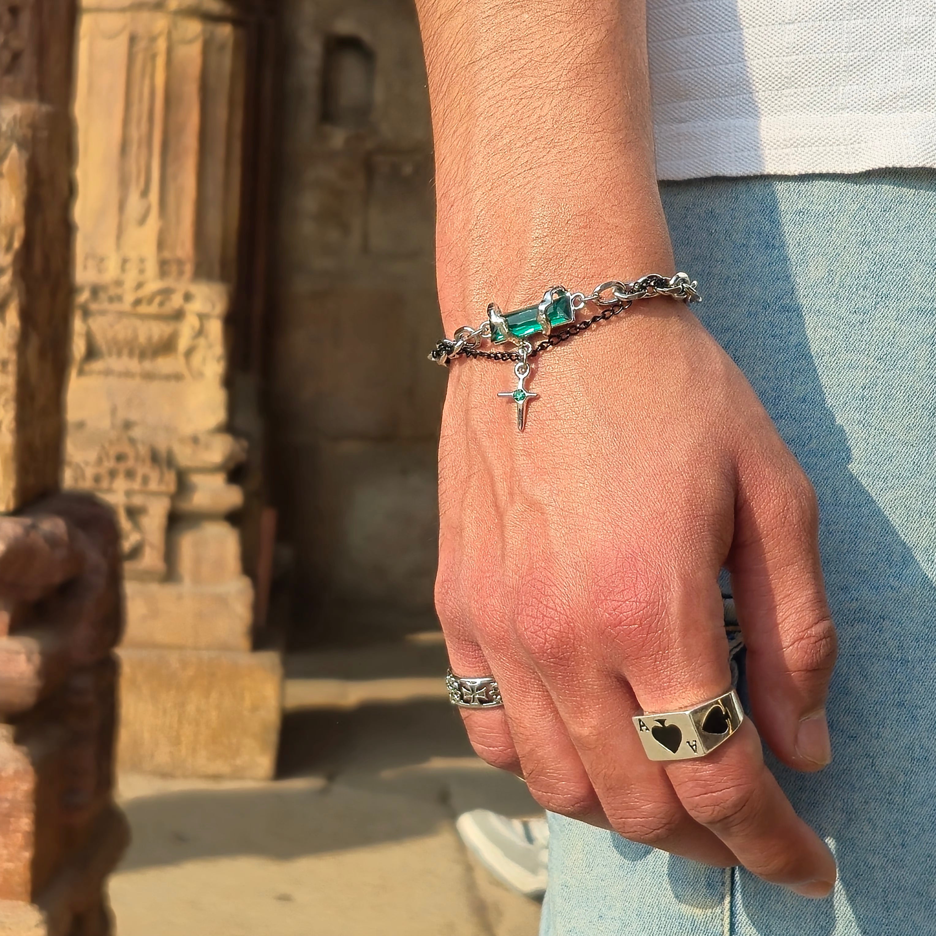 OBSIDIAN Green Dual Chain Bracelet